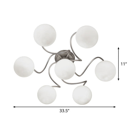 Contemporary 7-Light Semi Flush Lamp With Frosted White Glass Shade - Silver Modo Ceiling Fixture