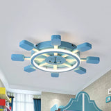 Blue Nautical Rudder Led Ceiling Light With Anchor Metal Lamp - Perfect For Kids Bedrooms