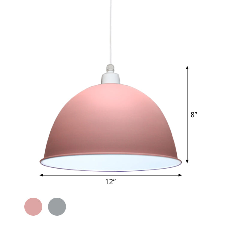 Nordic Style Grey/Pink Hanging Pendant Lamp With Metal Dome Shade - Ideal For Dining Room