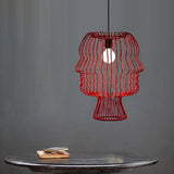 Red Arc Cage Pendant Light With Modern Style - Metallic Finish
