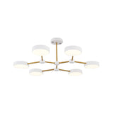 Modern Metallic Branch Drum Pendant Chandelier With 6 Lights Black/White Finish