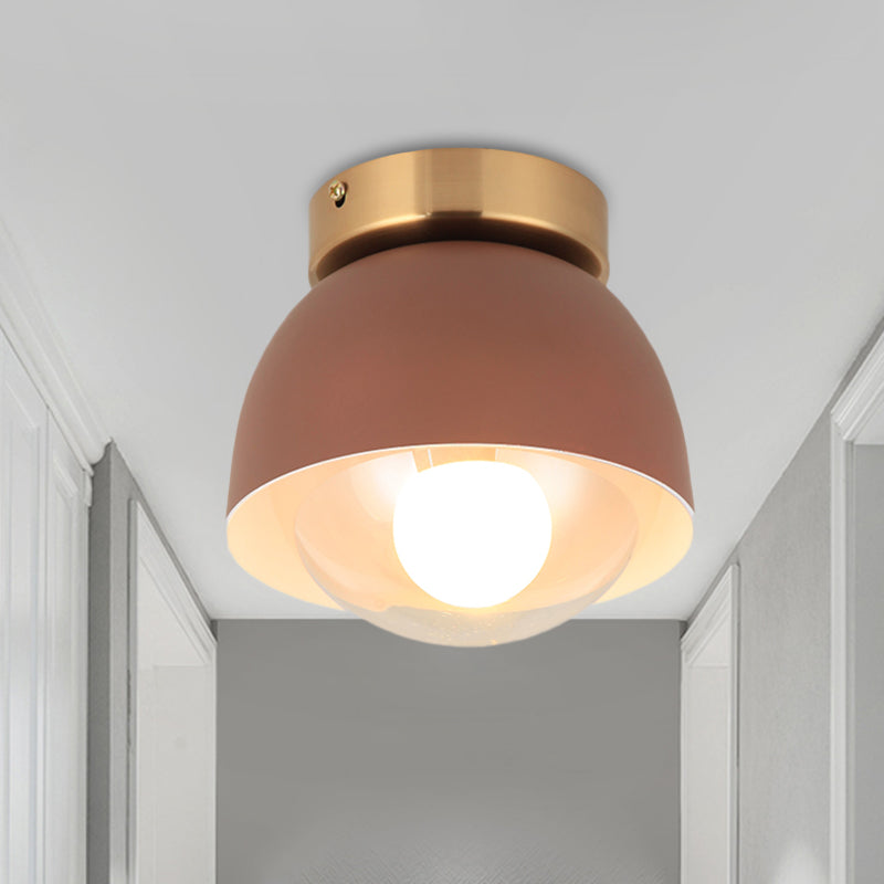 Modern Iron Dome Flush Mount Ceiling Lamp With 1 Head Lighting - Coffee Shade