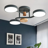 Macaron Metallic Led Flush Mount Lamp In Grey/White/Green - Round Semi-Flush Fixture With Curved Arm