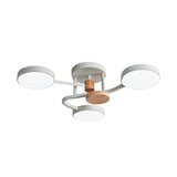 Macaron Metallic Led Flush Mount Lamp In Grey/White/Green - Round Semi-Flush Fixture With Curved Arm