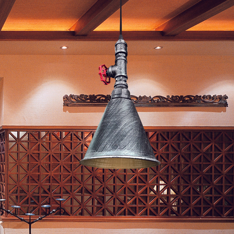 Conical Down Lighting Iron Pendant Lamp - Farmhouse Black/Silver/Gold Finish For Restaurants Black
