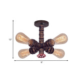 Copper Vintage Metal Sputnik Pipe Flushmount Lighting Fixture - 4 Lights Semi Flush Valve Deco