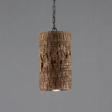Industrial Brown Resin Pendant Ceiling Lamp - 1 Light Cylinder Hanging Kit With Timber Pile Design
