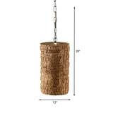 Industrial Brown Resin Pendant Ceiling Lamp - 1 Light Cylinder Hanging Kit With Timber Pile Design