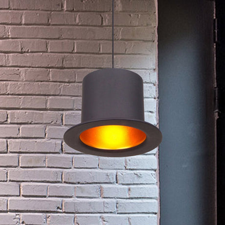 Antiqued Pendant Dining Room Ceiling Light With Hat-Shaped Metallic Shade - Black