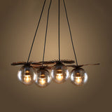 Industrial Coffee House Pendant Light Fixture With Amber Glass Shade - 4 Bulbs Ceiling Chandelier