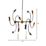 Industrial 10-Light Iron Chandelier With Billiard Deco And Chain For Restaurants - Black
