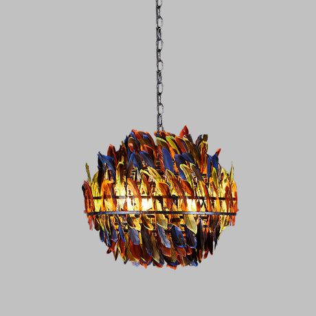 Iron Blue Chandelier With 4-Light Industrial Suspension And Feather Décor