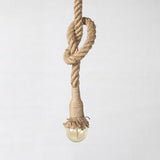 Hemp Rope Beige Pendant Light - Vintage Style Hanging Fixture For Restaurants