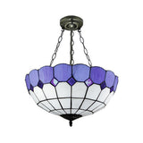 Tiffany Blue Stained Glass Bowl Ceiling Lamp - Cafe Lattice Inverted Mount Light (12/18 W)