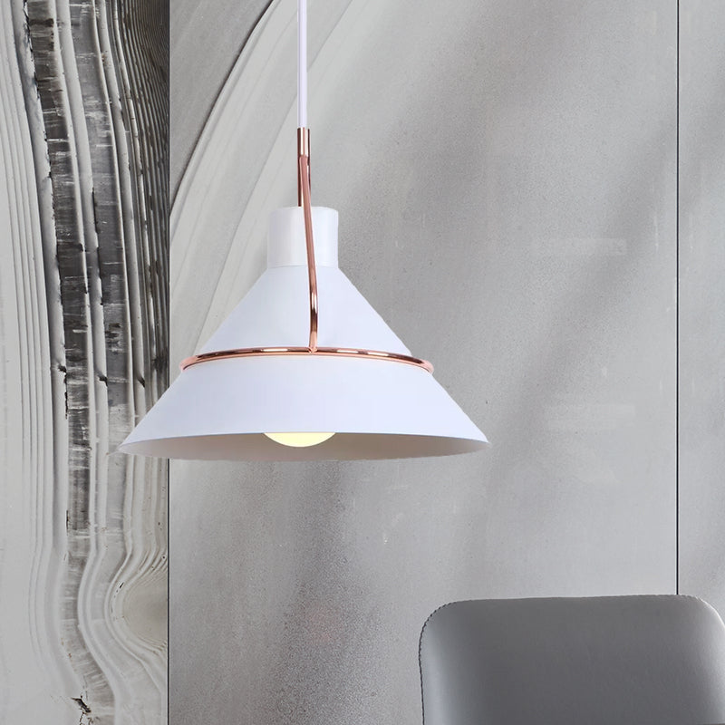 Contemporary Metal Pendant Lamp - 1 Light Minimalist Hanging Fixture For Living Room In White/Black