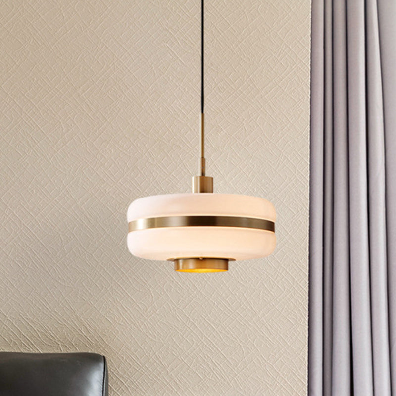 Postmodern White Glass Drum Pendant Light: Modern Ceiling Fixture For Bedroom