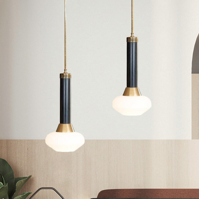 Modern Black Opal Frosted Glass Pendant Lamp - Torchlight Design Bedside Or Ceiling Pendulum Light