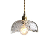 Translucent Hammered Glass Pendant - Modern Single-Bulb Brass Hanging Light Fixture