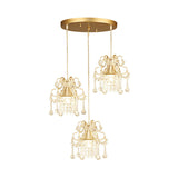 Golden Flared Semi Flush Mount Traditional 3-Light Dining Room Ceiling Fixture With Crystal Draping