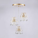 Golden Flared Semi Flush Mount Traditional 3-Light Dining Room Ceiling Fixture With Crystal Draping