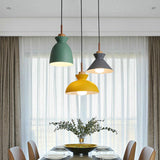 Modern Metal Pendant Light With Pink/Yellow/Green Bowl Shade - Ideal For Dining Tables