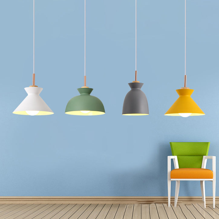 Modern Metal Pendant Light With Pink/Yellow/Green Bowl Shade - Ideal For Dining Tables