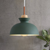 Contemporary Dome/Cone Metal Pendant Light With 1 In Grey Yellow And Green / Dome