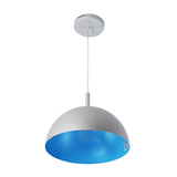 Simple Metal Dome Pendant Lamp With 1 Light In Orange/Blue/Chrome For Dining Room - 10/16 Wide
