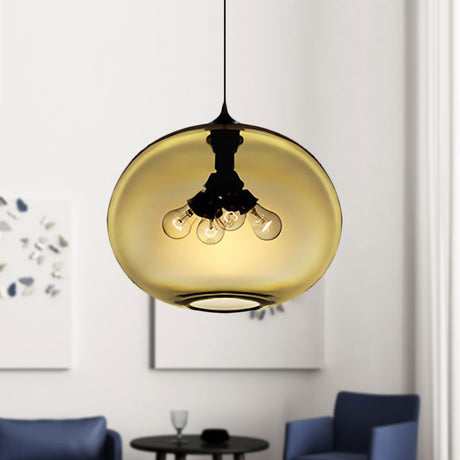 Modern Brown/Clear/Amber 4-Light Ceiling Pendant With Oval Glass Shade Amber