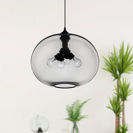Modern Brown/Clear/Amber 4-Light Ceiling Pendant With Oval Glass Shade