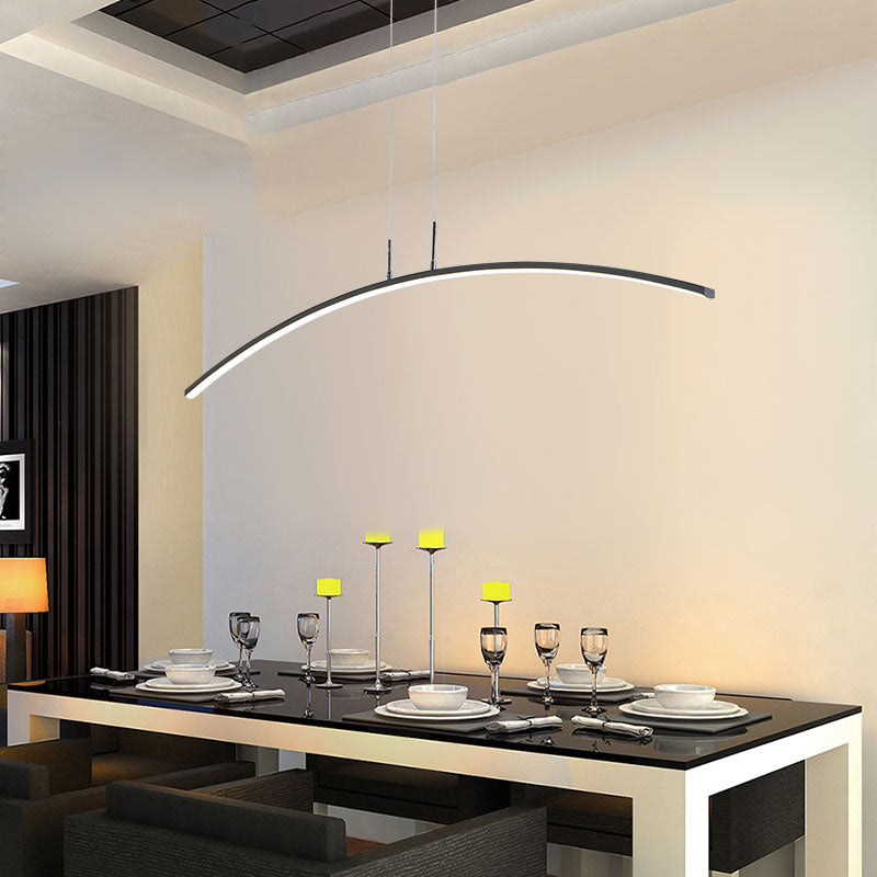Contemporary Acrylic Led Arch Pendant Light In White - Stepless Dimming With Remote Control Black /