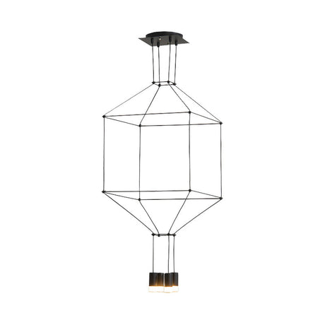 Nordic Style Black 3D Square Pendant Light With Glass Shade And Metal Frame - 4/6 Lights