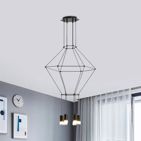 Nordic Style Black 3D Square Pendant Light With Glass Shade And Metal Frame - 4/6 Lights 6 /