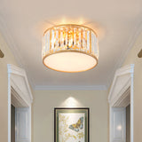 Crystal Flush Mount Lighting With Drum Shade - Gold 3/4/5 Lights 12.5/16.5/20.5 Wide