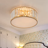 Crystal Flush Mount Lighting With Drum Shade - Gold 3/4/5 Lights 12.5/16.5/20.5 Wide