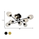 Gold/Black Semi Flush Mount Lighting For Living Room With Clear Bubble Glass Shades (3/6/8 Lights)