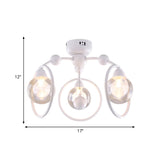 Modern Metal Glass Shade 3-Light Semi Flush Mount Ceiling Fixture For Dining Room - White