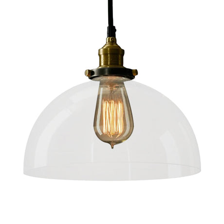 Industrial Brass Dome Pendant Ceiling Light With Clear/Amber Glass - 1 Fixture