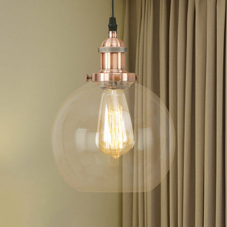 Vintage Clear Glass Globe Pendant Light For Dining Room - 1 Hanging Ceiling In Brass/Copper/Rust