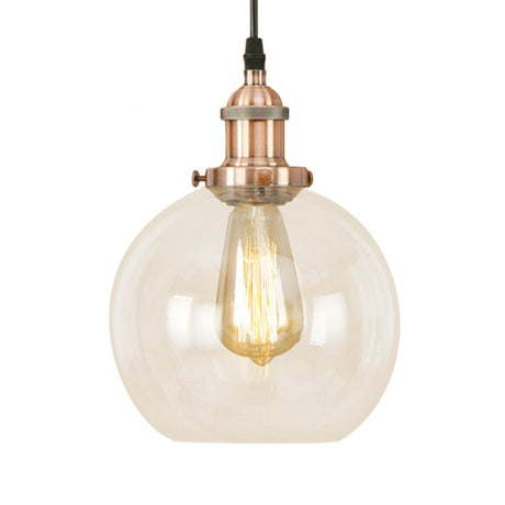 Vintage Clear Glass Globe Pendant Light For Dining Room - 1 Hanging Ceiling In Brass/Copper/Rust