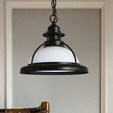 Vintage Glass Dome Pendant Light With Black Hanging Chain For Dining Room White
