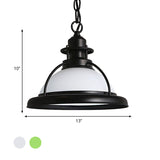 Vintage Glass Dome Pendant Light With Black Hanging Chain For Dining Room