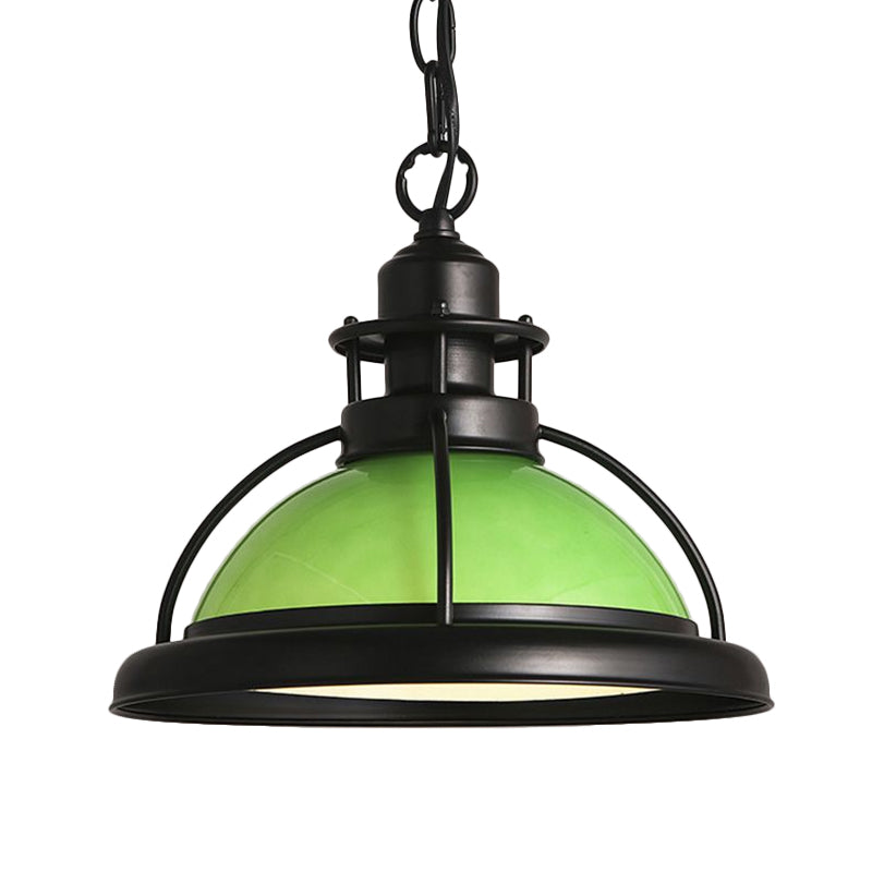 Vintage Glass Dome Pendant Light With Black Hanging Chain For Dining Room