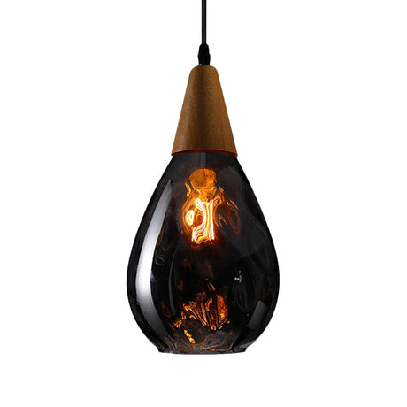 Teardrop Pendant Lamp - Modernist Style Amber/Clear Dimpled Glass 1 Light Indoor Fixture 6/8 Width