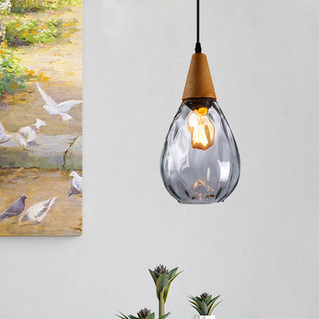 Teardrop Pendant Lamp - Modernist Style Amber/Clear Dimpled Glass 1 Light Indoor Fixture 6/8 Width