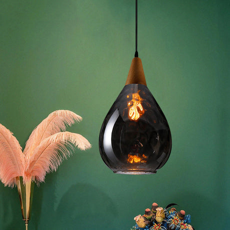 Teardrop Pendant Lamp - Modernist Style Amber/Clear Dimpled Glass 1 Light Indoor Fixture 6/8 Width