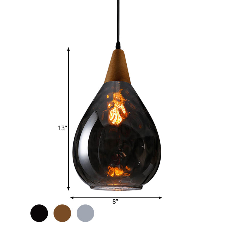 Teardrop Pendant Lamp - Modernist Style Amber/Clear Dimpled Glass 1 Light Indoor Fixture 6/8 Width