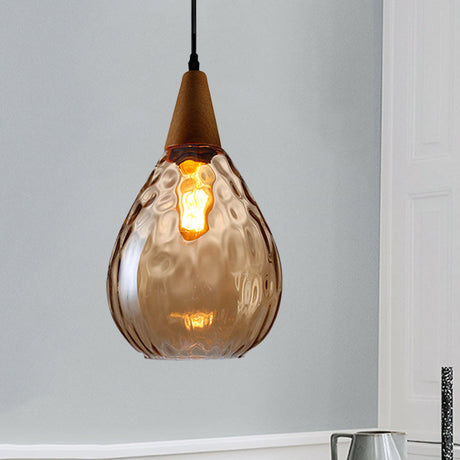 Teardrop Pendant Lamp - Modernist Style Amber/Clear Dimpled Glass 1 Light Indoor Fixture 6/8 Width