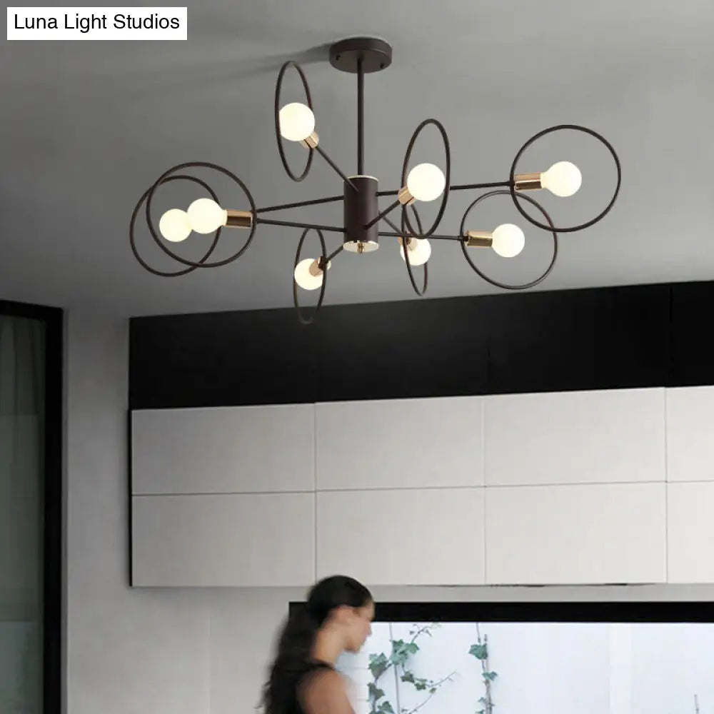 6/8/12-Head Tiered Circle Pendant Chandelier - Loft Style Coffee Iron Ceiling Light For Living Room