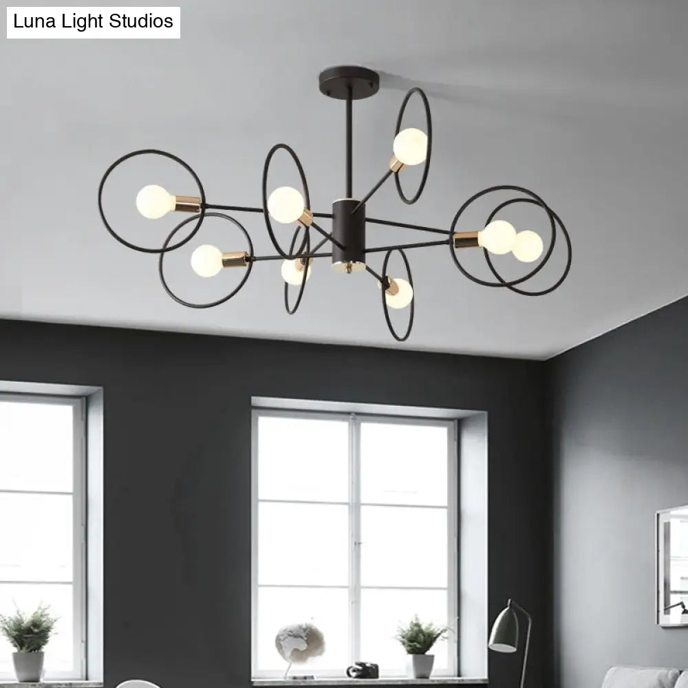 6/8/12-Head Tiered Circle Pendant Chandelier - Loft Style Coffee Iron Ceiling Light For Living Room